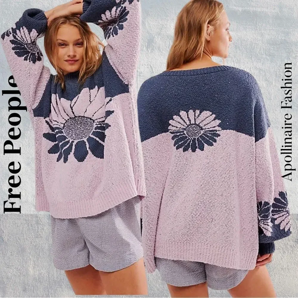 FREE PEOPLE IN BLOOM SWEATER IN BLUE LILAC COMBO NWT